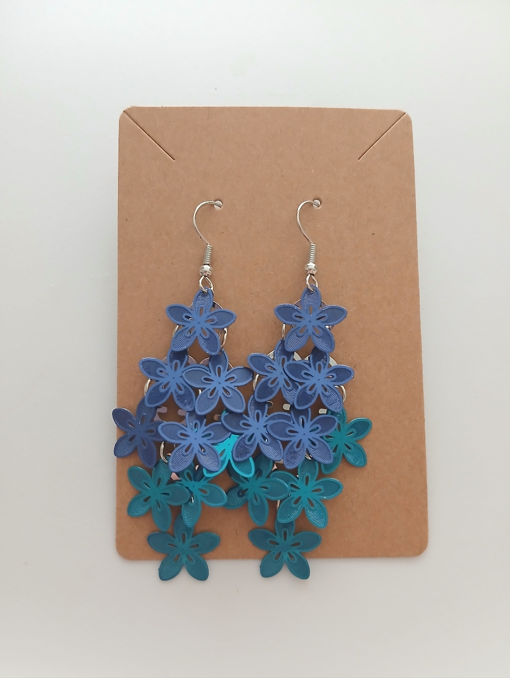 Fashion Jewelry Blue and Teal Floral Dangle Earrings